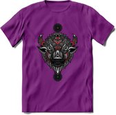 Bizon - Dieren Mandala T-Shirt | Rood | Grappig Verjaardag Zentangle Dierenkop Cadeau Shirt | Dames - Heren - Unisex | Wildlife Tshirt Kleding Kado | - Paars - M