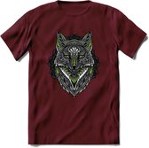 Vos - Dieren Mandala T-Shirt | Groen | Grappig Verjaardag Zentangle Dierenkop Cadeau Shirt | Dames - Heren - Unisex | Wildlife Tshirt Kleding Kado | - Burgundy - XL