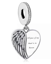 Tracelet - Zilveren bedels - Bedel engel hart | A piece of me is in heaven | 925 Sterling Zilver - Pandora compatible - Met 925 Zilver Certificaat - In Leuke cadeauverpakking - Val