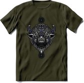 Bizon - Dieren Mandala T-Shirt | Donkerblauw | Grappig Verjaardag Zentangle Dierenkop Cadeau Shirt | Dames - Heren - Unisex | Wildlife Tshirt Kleding Kado | - Leger Groen - XXL