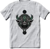 Bizon - Dieren Mandala T-Shirt | Aqua | Grappig Verjaardag Zentangle Dierenkop Cadeau Shirt | Dames - Heren - Unisex | Wildlife Tshirt Kleding Kado | - Licht Grijs - Gemaleerd - M