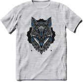 Vos - Dieren Mandala T-Shirt | Blauw | Grappig Verjaardag Zentangle Dierenkop Cadeau Shirt | Dames - Heren - Unisex | Wildlife Tshirt Kleding Kado | - Licht Grijs - Gemaleerd - M