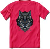 Vos - Dieren Mandala T-Shirt | Blauw | Grappig Verjaardag Zentangle Dierenkop Cadeau Shirt | Dames - Heren - Unisex | Wildlife Tshirt Kleding Kado | - Roze - S