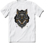 Vos - Dieren Mandala T-Shirt | Geel | Grappig Verjaardag Zentangle Dierenkop Cadeau Shirt | Dames - Heren - Unisex | Wildlife Tshirt Kleding Kado | - Wit - XL