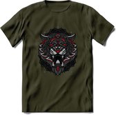 Tijger - Dieren Mandala T-Shirt | Rood | Grappig Verjaardag Zentangle Dierenkop Cadeau Shirt | Dames - Heren - Unisex | Wildlife Tshirt Kleding Kado | - Leger Groen - XXL