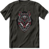 Vos - Dieren Mandala T-Shirt | Rood | Grappig Verjaardag Zentangle Dierenkop Cadeau Shirt | Dames - Heren - Unisex | Wildlife Tshirt Kleding Kado | - Donker Grijs - XL