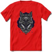 Vos - Dieren Mandala T-Shirt | Donkerblauw | Grappig Verjaardag Zentangle Dierenkop Cadeau Shirt | Dames - Heren - Unisex | Wildlife Tshirt Kleding Kado | - Rood - XXL