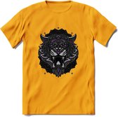 Tijger - Dieren Mandala T-Shirt | Paars | Grappig Verjaardag Zentangle Dierenkop Cadeau Shirt | Dames - Heren - Unisex | Wildlife Tshirt Kleding Kado | - Geel - XL