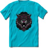 Tijger - Dieren Mandala T-Shirt | Roze | Grappig Verjaardag Zentangle Dierenkop Cadeau Shirt | Dames - Heren - Unisex | Wildlife Tshirt Kleding Kado | - Blauw - XXL