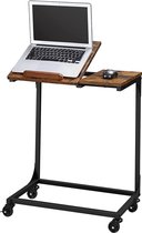Bijzettafel, laptoptafel met gedeeltelijk verstelbaar blad, bureau, slaapkamer, woonkamer, eenvoudige montage, stalen frame, vintage bruin-zwart LET352B01