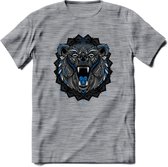 Beer - Dieren Mandala T-Shirt | Blauw | Grappig Verjaardag Zentangle Dierenkop Cadeau Shirt | Dames - Heren - Unisex | Wildlife Tshirt Kleding Kado | - Donker Grijs - Gemaleerd - 3XL