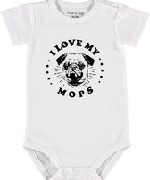 Baby Rompertje met tekst 'Mops' | Korte mouw l | wit zwart | maat 62/68 | cadeau | Kraamcadeau | Kraamkado