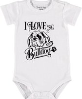 Baby Rompertje met tekst 'Bulldog' |Korte mouw l | wit zwart | maat 50/56 | cadeau | Kraamcadeau | Kraamkado