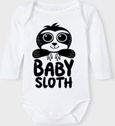 Baby Rompertje met tekst 'Baby sloth' | Lange mouw l | wit zwart | maat 62/68 | cadeau | Kraamcadeau | Kraamkado