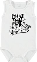 Baby Rompertje met tekst 'Boston terrier 1.1' | mouwloos l | wit zwart | maat 62/68 | cadeau | Kraamcadeau | Kraamkado
