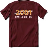 2001 Limited Edition T-Shirt | Goud - Zilver | Grappig Verjaardag en Feest Cadeau Shirt | Dames - Heren - Unisex | Tshirt Kleding Kado | - Burgundy - XL