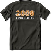 2008 Limited Edition T-Shirt | Goud - Zilver | Grappig Verjaardag en Feest Cadeau Shirt | Dames - Heren - Unisex | Tshirt Kleding Kado | - Donker Grijs - L