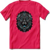 Leeuw - Dieren Mandala T-Shirt | Lichtblauw | Grappig Verjaardag Zentangle Dierenkop Cadeau Shirt | Dames - Heren - Unisex | Wildlife Tshirt Kleding Kado | - Roze - S