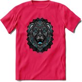 Leeuw - Dieren Mandala T-Shirt | Lichtblauw | Grappig Verjaardag Zentangle Dierenkop Cadeau Shirt | Dames - Heren - Unisex | Wildlife Tshirt Kleding Kado | - Roze - M