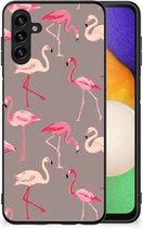 Smartphone Hoesje Geschikt voor Samsung Galaxy A13 5G | Geschikt voor Samsung Galaxy A04s Cover Case met Zwarte rand Flamingo