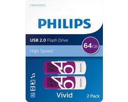 Philips USB stick 2.0 64GB - Vivid - Paars - 2 stuks - FM64FD05D