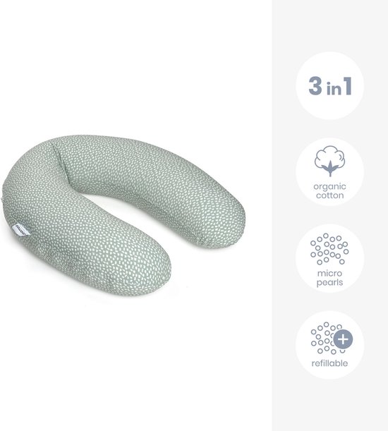 Doomoo Buddy - Voedingskussen - Zwangerschapskussen - Zijslaapkussen met superfijne en extra stille microkorrels - Bio katoen - 180cm - Cloudy Kaki van Doomoo — afbeelding 2