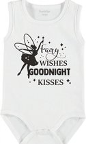 Baby Rompertje met tekst 'Fairy wishes, goodnight kisses' | mouwloos l | wit zwart | maat 50/56 | cadeau | Kraamcadeau | Kraamkado