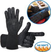 Ovenwanten - Hittebestendige BBQ Handschoenen - Zwart -  2 Stuks - Tot 500°C - Anti slip