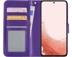 Hoes - Met Pasjeshouder - Geschikt voor Samsung Galaxy S22 Ultra - Luxe Bookcase Portemonee - Flip Case - Kunstleer Book Case - Flipcase - Book Cover - Walletcase - PortemonneeHoes - Paars