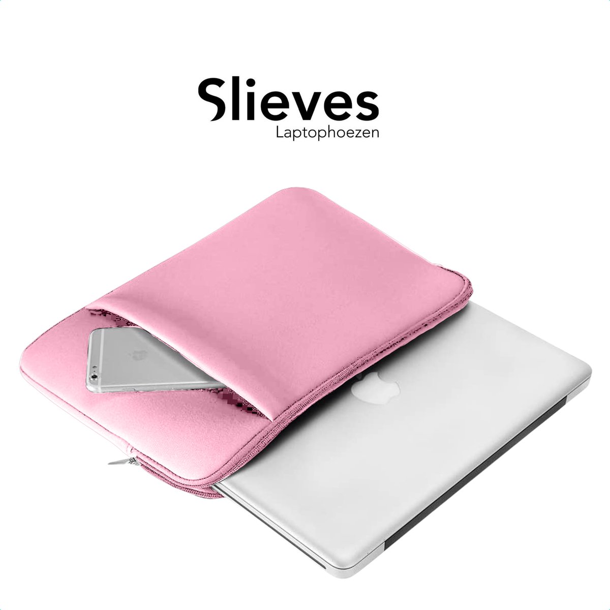Slieves - Laptophoes - 15.6 inch - Laptop Sleeve - Schok Resistent - met Opbergvak - Neoprene - Roze