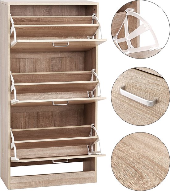 Smal schoenenkastje met kleppen, 113 x 60 x 24 cm, smal schoenenrek, hout