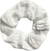 Ellastiek scrunchie witte dots - haarelastiekjes - haar accessoire - luxe uitstraling en kwaliteit- Handmade in Amsterdam