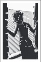 Walljar - Girl In Window - Zwart wit poster