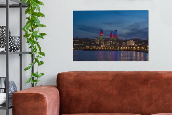 Peinture sur Toile Tours Flame Colorées en Azerbaïdjan - 90x60 cm - Décoration murale