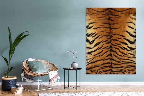 Canvas schilderij 120x160 cm - Wanddecoratie Tijgerprint - Wilde dieren - Vel - Muurdecoratie woonkamer - Slaapkamer decoratie - Kamer accessoires - Schilderijen