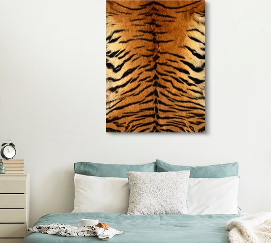 Canvas schilderij 120x160 cm - Wanddecoratie Tijgerprint - Wilde dieren - Vel - Muurdecoratie woonkamer - Slaapkamer decoratie - Kamer accessoires - Schilderijen