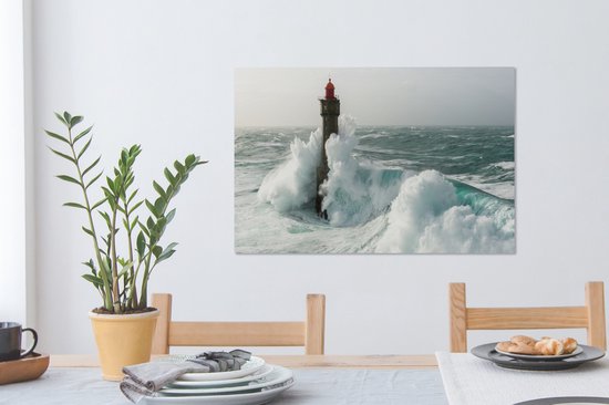 Tableau sur toile Phare dans la tempête - 90x60 cm - Décoration murale