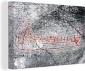 Canvas Schilderij Boot van Vikingen geschreven op een muur - 90x60 cm - Wanddecoratie