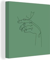 Canvas Schilderij Gezicht - Hand - Line art - 20x20 cm - Wanddecoratie