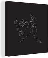 Canvas Schilderij Hoofd - Mannen - Line art - 20x20 cm - Wanddecoratie