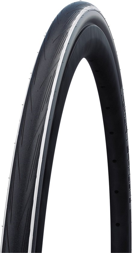 Zwarte fietsband met witte reflecterende streep aan de zijkant.