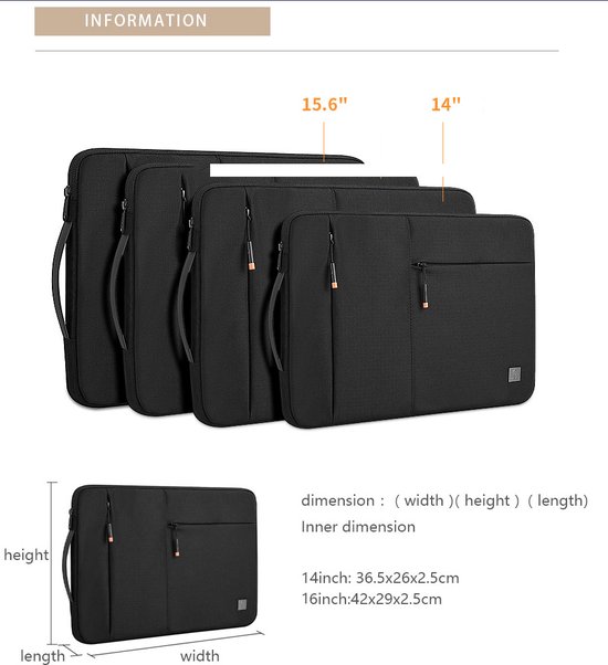 Fonu.nl Laptophoes 16 inch - Sleeve met ritssluiting - Zwart - Bol