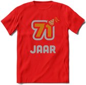 71 Jaar Feest T-Shirt | Goud - Zilver | Grappig Verjaardag Cadeau Shirt | Dames - Heren - Unisex | Tshirt Kleding Kado | - Rood - XL