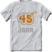 45 Jaar Feest T-Shirt | Goud - Zilver | Grappig Verjaardag Cadeau Shirt | Dames - Heren - Unisex | Tshirt Kleding Kado | - Licht Grijs - Gemaleerd - 3XL
