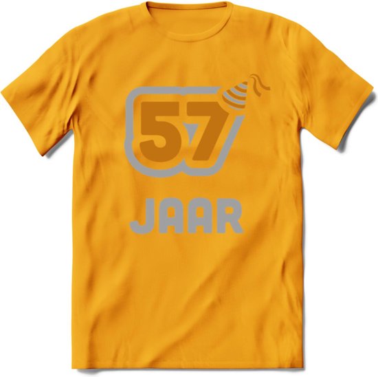 57 Jaar Feest T-Shirt | Goud - Zilver | Grappig Verjaardag Cadeau Shirt | Dames - Heren - Unisex | Tshirt Kleding Kado | - Geel - XL