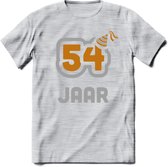 54 Jaar Feest T-Shirt | Goud - Zilver | Grappig Verjaardag Cadeau Shirt | Dames - Heren - Unisex | Tshirt Kleding Kado | - Licht Grijs - Gemaleerd - XL