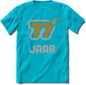 77 Jaar Feest T-Shirt | Goud - Zilver | Grappig Verjaardag Cadeau Shirt | Dames - Heren - Unisex | Tshirt Kleding Kado | - Blauw - XXL