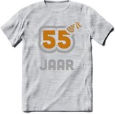 55 Jaar Feest T-Shirt | Goud - Zilver | Grappig Verjaardag Cadeau Shirt | Dames - Heren - Unisex | Tshirt Kleding Kado | - Licht Grijs - Gemaleerd - S