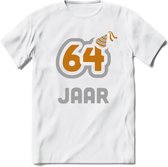 64 Jaar Feest T-Shirt | Goud - Zilver | Grappig Verjaardag Cadeau Shirt | Dames - Heren - Unisex | Tshirt Kleding Kado | - Wit - M