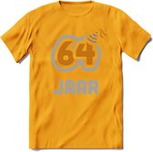 64 Jaar Feest T-Shirt | Goud - Zilver | Grappig Verjaardag Cadeau Shirt | Dames - Heren - Unisex | Tshirt Kleding Kado | - Geel - XL